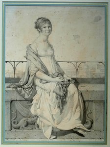 Portrett av frøken Barbara Bansi sittende i et italiensk landskap. Tegning av Jean Auguste Dominique Ingres (1780-1867) av Jean Auguste Dominique Ingres