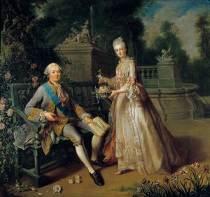 Louis Jean Marie de Bourbon, hertug av Penthievre (1725-1793) og hans datter Louise Adelaide (1753-1821) som ble hertuginne av Orleans og kona til Louis Philippe II av Orleans dit Philippe Egalite (1747-1793) Maleri av Jean Baptiste Charpentier (1728