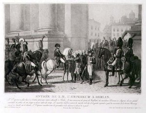 Napoleons inntog i Berlin i oktober 1806, gravert av Louis Jean Allais (1762-1833) (litho)