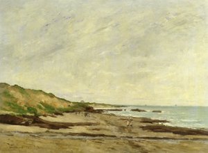 En kystutsikt med figurer på en strand, 1872 (olje)