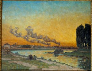 Solnedgang i Ivry Maleri av Jean Baptiste Armand Guillaumin (1841-1927) 1800-talls søn. 0,65x0,81 m Paris, muse d