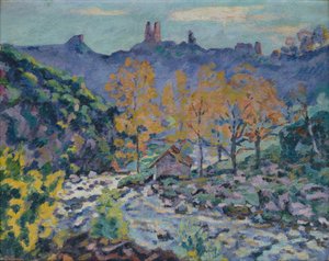 The Mill of Brigand and the Ruins of Crozant Castle, Creuse, ca. 1900 (olje på lerret) av Jean Baptiste Armand Guillaumin