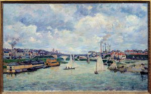 Havnen i Charenton. Utsikt over byen Charenton-le-Pont av Jean Baptiste Armand Guillaumin