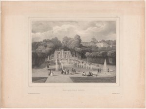 Fontene ved Château de Saint-Cloud Cascade de St. Cloud (tittel på objekt) Flott utsikt over Paris (serietittel) av Jean Baptiste Arnout