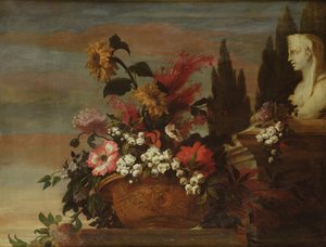 Blomster i et basseng og en sfinks