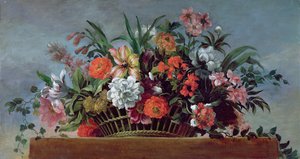Vevd kurv fylt med blomster (olje)