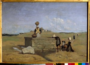 Bretoner ved fontenen, landsbyen Batz Maleri av Camille Corot (1796-1875) 1800-tallets søn. 0,38x0,55 m av Jean Baptiste Camille Corot