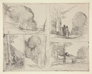 Fem skisser: 1. Le Jardin de P?ricl?s (Perikles hage) 2. L av Jean Baptiste Camille Corot