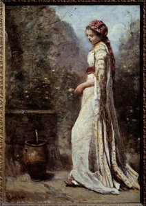 Gresk jente har fontenen. Maleri av Camille Corot (1796-1875) av Jean Baptiste Camille Corot