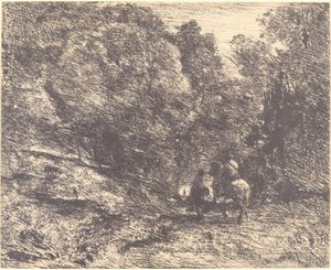Rytter og Vagabond i Skogen av Jean Baptiste Camille Corot