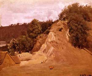 Landskap med bondekvinner og en ku (olje på lerret) av Jean Baptiste Camille Corot