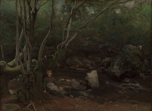 Lormes: Goat-Girl Sitting Beside a Stream in a Forest, 1842.