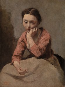 Pensive Young Woman (Jeune femme pensive) av Jean-Baptiste-Camille Corot