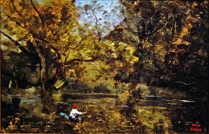 The Angler (olje på lerret) av Jean Baptiste Camille Corot