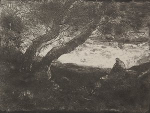 The Dreamer, originalt inntrykk 1854, trykt i 1921. av Jean Baptiste Camille Corot
