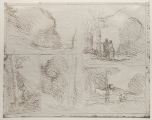 The Garden of Pericles, The Painters Lane, Scrawl, The Large Woodcutter, trykt i 1921. av Jean Baptiste Camille Corot