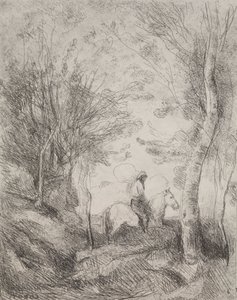 The Great Cavalier in the Wood, originalt inntrykk 1854, trykt i 1921. av Jean Baptiste Camille Corot