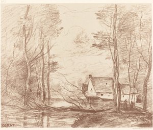 The Mill of Cuincy, nær Douai Le Moulin de Cuincy, pres Douai, 1871. av Jean Baptiste Camille Corot