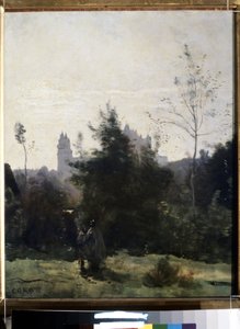 Blick auf das Schloss Pierrefonds in der Oise von Jean-Baptiste-Camille Corot