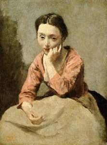 Kvinne i en rosa bluse (olje på lerret) av Jean Baptiste Camille Corot