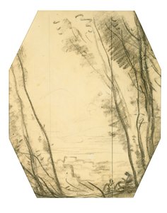 Woodland Scene (kull på vevd papir, foret med morbærpapir) av Jean Baptiste Camille Corot