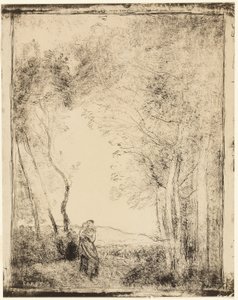 Ung mor på kanten av skogen av Jean Baptiste Camille Corot