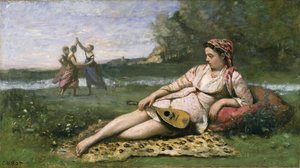 Unge kvinner i Sparta (eller Gypsy Reclining) ca. 1868-70 av Jean Baptiste Camille Corot