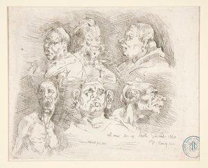 Skisser av groteske hoder av Jean Baptiste Carpeaux