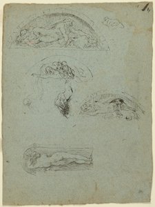 Stående figur i en nisje og studier for Ugolino-gruppen (recto); Rødkledd prelat i en folkemengde (verso) av Jean Baptiste Carpeaux