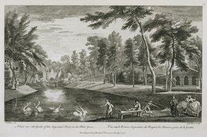 En utsikt til grotten til Serpentine River i Alder Grove ved Stowe, 1753, gravert av George Bickham