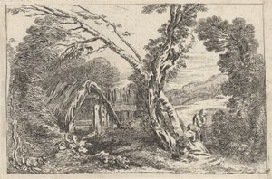 Mann og kvinne graver, tallerken fra "A New Book of Landskips", 1637