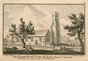 Den nordvestlige utsikten over Tottenham Church, London