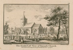 Den sørøstlige utsikten over St Pancras Church, London