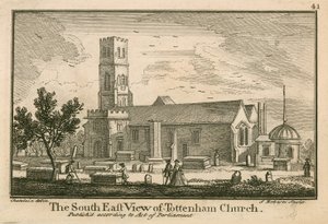 Den sørøstlige utsikten over Tottenham Church, London