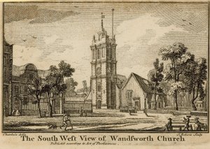 Den sørvestlige utsikten over Wandsworth Church av Jean Baptiste Claude Chatelain