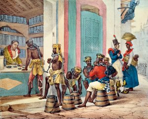Manacle slaver kjøper tobakk fra en tobakksbutikk i Rio de Janeiro, 1835