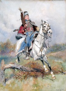 En fransk kavalerist til hest, 1900 (wc og gouache på papir) av Jean Baptiste Edouard Detaille