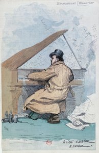 Frankrike, Paris, farget gravering av den franske komponisten Emmanuel Chabrier av Jean Baptiste Edouard Detaille