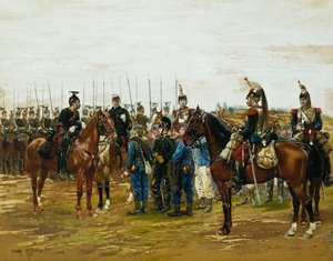 Franske Cuirassiers som holder bayerske soldater fanget, 1875 av Jean Baptiste Edouard Detaille
