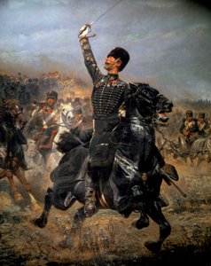 I batteri, kavaleriladning (1870). Maleri av Edouard Detaille (1848-1912)