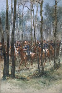Soldiers on Horseback, 1884 (wc, svart blekk og kroppsfarge på papir