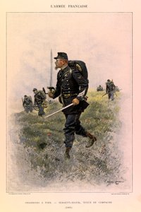 Typer og uniformer av kaptein Jules Richards franske Armee, illustrert av Edouard Detaille (1848-1912): Fotjegere: Sergeant Major in Field Dress in 1885, Private Collection av Jean Baptiste Edouard Detaille