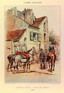 Typer og uniformer av den franske arméen til kaptein Jules Richard, illustrert av Edouard Detaille (1848-1912): Hunters a Horseback; Felttjeneste i 1886, privat samling av Jean Baptiste Edouard Detaille