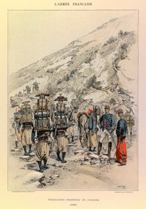 Typer og uniformer av den franske arméen til kaptein Jules Richard, illustrert av Edouard Detaille (1848-1912): Indigenes Tirailleurs in Column in 1886, Private Collection av Jean Baptiste Edouard Detaille