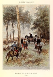 Typer og uniformer av den franske arméen til kaptein Jules Richard, illustrert av Edouard Detaille (1848-1912): Staff of a Divisional General in 1884, Private Collection av Jean Baptiste Edouard Detaille