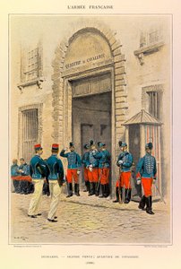 Typer og uniformer av den franske Armee av kaptein Jules Richard, illustrert av Edouard Detaille (1848-1912): Hussards in Great Dress; Kavaleridistriktet i 1886, privat samling av Jean Baptiste Edouard Detaille