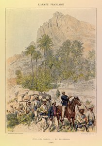 Typer og uniformer av den franske arméen til kaptein Jules Richard, illustrert av Edouard Detaille (1848-1912): Fusiliers Marins on Expedition in 1887, Private Collection av Jean Baptiste Edouard Detaille