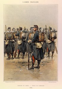 Typer og uniformer av den franske Armee of Captain Jules Richard, illustrert av Edouard Detaille (1848-1912): Sapper of the Genie in Country Dress in 1886, Private Collection av Jean Baptiste Edouard Detaille