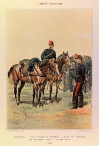 Typer og uniformer til den franske arméen til kaptein Jules Richard, illustrert av Edouard Detaille (1848-1912): Artilleri: Underoffiserer av batterier på hester og skyttere av batteri til fots i store antrekk i 1886, Privat samling av Jean Baptiste Edouard Detaille