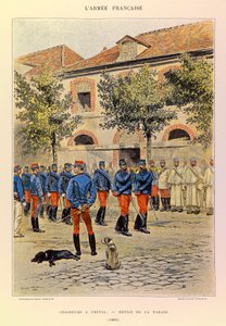 Typer og uniformer av den franske Armee av kaptein Jules Richard, illustrert av Edouard Detaille (1848-1912): Hunters a Horseback; Defile de la parade en 1886, Collection Partiale av Jean Baptiste Edouard Detaille